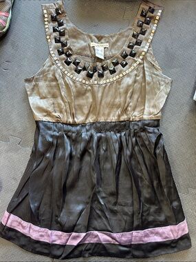 Kenzie Beaded Two-Tone Girls Blouse in Taupe and Black